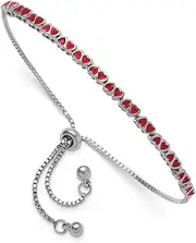 [JewelryWeb] 2.95mm 925 Sterling Silver Rhodium Plated Enameled Love Hearts Adjustable Bracelet Link-Bracelet for Women