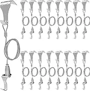 16 Pcs Picture Rail Hanging System,Picture Rail Hooks Molding Hooks Picture Rail Hangers,Adjustable Picture Wire Hooks Kit with 3ft (1 m) Length Cable with Loop,Picture Hanging Kit