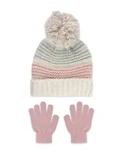 Capelli Girls' 2 Piece Pom Hat & Gloves Set - Little Kid, Big Kid