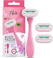 Floren Super Smooth Women's 5 Blade Body Razor with 3 Cartridges for Smooth Shaving