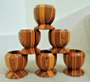Egg Cups 6 Crafted Layered Wood Sovereign Woodworkers Wanganui New Zealand - Vtg
