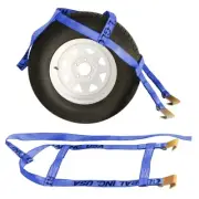 (2x) Blue Demco Kar Kaddy Mini Tow Dolly Straps Basket Wheel Tie Down Flat Hooks