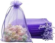 Jexila 100PCS Lavender Organza Bags 5X7 inches with Drawstring Pouches Small Mesh Gift Bags for Jewelry Wedding Birthday Baby Shower Party Favor Bags (Lilac)