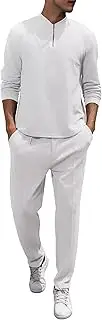 [QOAAIE] Men's 2 Piece Tracksuit Set Quarter Zip V Neck Long Sleeve Track Suits Casual Athletic Jogging Sweat Outfits