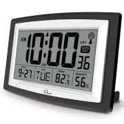 WallarGe Atomic Clock with Indoor Temperature and Humidity, 12.5 Inch Self-Setti