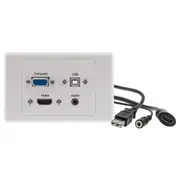 Pro2 USB-B 3.5mm Audio VGA HDMI Wall Plate Port Socket w/ Rear Cables White