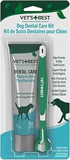 Vet's Best Dog Toothbrush & Enzymatic Toothpaste Kit - Teeth Cleaning - Made with Natural Ingredients - Reduces Plaque, Whitens Teeth, Freshens Breath - Bonus Care Guide & Finger Brush Included