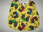 Monster Trucks Yellow Baby Bib Cotton Front Towelling Back Handmade