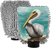 XYMZR Pelican Stand Funny Absorbent Microfiber Car Wash Mitt, Funny Cute Anime Scratch Free for Cars Cleaning, Home Cleaning Mitts, 2 Pack, 10.24” L x 7.09” W