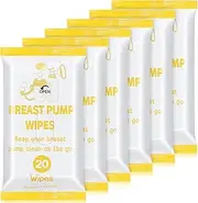 Threlaco 6 Pack 120 Count Breast Pump Wipes Quick Clean and Irritant Free Resealable Convenient Breast Pump Cleaning Wipes Hygienic Breastfeeding Supplies(Yellow)