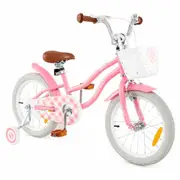 Costway 40cm Bike Training Bicycle w/Detachable Training Wheels & Adjustable Saddle Boys Girls Balance Bike Pink