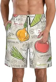 [OAROK] Vegetable Fruit Men's Casual Beach Shorts Quick Drying Shorts Men's Stretch Swim Trunks Daily Wear Style, White, Large