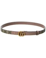 Gucci Double G Thin Gg Supreme Canvas & Leather Belt Women's
