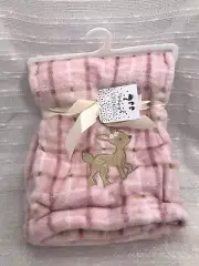 Duck Duck Goose Pink Plaid DEER FAWN Baby Blanket Security Fleece Plush Nunu NEW