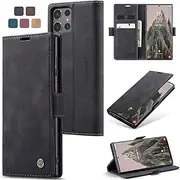 [ELEPIK] for Galaxy S22 Ultra Case with Card Holder, Kickstand [2 Card Holder + 1 Cash Slot] [Durable PU Leather] Magnetic Wallet Phone Cover for Samsung Galaxy S22 Ultra, Elegant Black