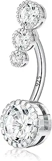 [VERAMI] 14G 925 Sterling Silver Belly Button Rings For Women 12mm Bar Navel Ring Round Cubic Zirconia Belly Rings Clear CZ Navel Rings Piercing