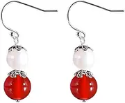 [Generic] 925 Sterling Silver Hook Earrings for Women, Vintage Chinese Garnet Pearl Drop Women's Earrings Novelty Trendy Fashion Boho Retro Antique Style Jewelry Gifts