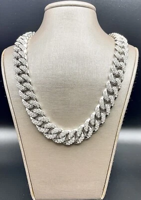 18 Inch Cuban Link Chain 18K White Gold Plated 14mm For Men And Women