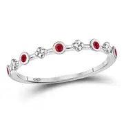 14kt White Gold Round Ruby Dot Flower Stackable Band Ring 1/12 Cttw