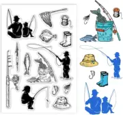 Fishing Pattern Clear Stamps Fish Hat Rod Barrel Transparent Decorative Silicone