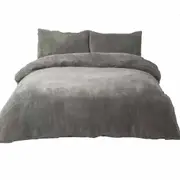 Grey Teddy Bear Fleece Soft Warm Quilt Doona Cover Set Single KS Double Queen King SK