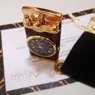 24k Gold Plated Wood Effect Lighter Double Flame Jet Cigar Light Built in Clock