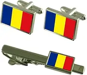 [Select Gifts] România Flag Cufflinks Tie Clip Matching Box Gift Set