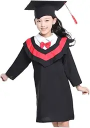 MERRYHAPY Kids Graduation Gown Cap Set Red 130cm Stylish Academic Dress for Photography