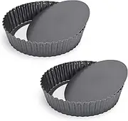 Kazozobi 2 Pack Nonstick Tart Pan, Quiche Pan, Carbon Steel Deep-dish Pie Pan with Removable Loose Bottom (9.4 In)