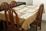 Dekor World Bird Printed Beige Rectangle Table Cover Set (Pack of 9) 150X275 cm / 60X108 Inches for 8 Seater Dining Table