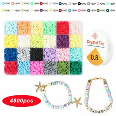 Round Polymer Clay Beads Kit Charms Spacer Jewelry Making DIY Set Box Gift Craft