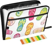 Quteprint 13 Pockets Expanding File Folder with Zipper Closure, Cartoon Flip-Flops Pattern Accordion File Folder with Sticky Labels, Letter Size A4 Papers Expandable File Document Organizer