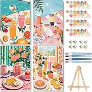 Viart 4 Pack Paint by Numbers for Adults with Frame-Party Adult Paint by Numbers Canvas Kits, DIY Simple Painting by Numbers for Adults with Framed Canvas (8x12inch)