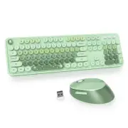 Colorful Green Keyboard and Mouse Wireless, 2.4G Retro Typewriter Aesthetic C...