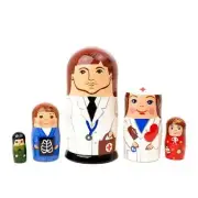 Doctor MD Hospital Nurse Gift Russian Wooden Nesting Doll Set 5 pc Hand Painted