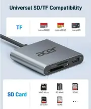 Acer USB C SD 4.0 Card Reader, Dual Slot Type-C SD Memory Card Reader Adapter wi
