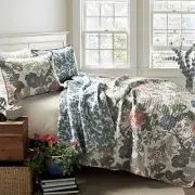 Floral Sydney 3-Piece Quilt Set Reversible Bedding () King Leaf Print