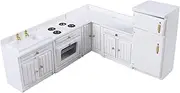 Dollhouse Kitchen Furniture Kit 1:12 Dollhouse Miniature Furniture Wooden Kitchen Cabinet Fridge Set Kitchen Dining Room Furniture for 1:12 Dollhouse Miniatures Scenes Accessories (C)