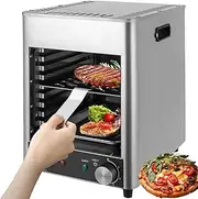 1700W Commercial Steak Oven Grill, Stainless Steel Smokeless Barbecue Grill, 200-800℃ Adjustable Temperature, 10Mins Timer, Indoor Baking Pizza Oven Cooker for Outdoor, Camping, Restaurant, Home
