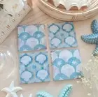 Blue Shell Design Coasters - Set of 4 |Home Decor | Coastal | Hamptons | Beach