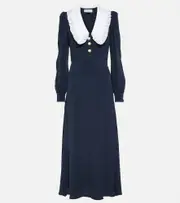 [Alessandra Rich] Alessandra Rich Collared silk-blend midi dress AU 6 blue