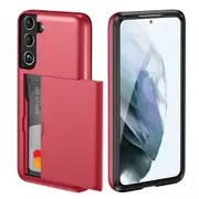 ZUSLAB Galaxy S22 Case 5G 2022 Slide Armor Card Holder Protective Shockproof Hard Back Cover for Samsung - Red