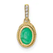 14K Yellow Gold Oval Emerald and Real Diamond Pendant