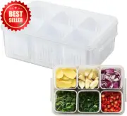 Scallion Ginger Garlic Storage Box w/ Lid 6-Grid Fresh-Keeping Drain Basket Blac