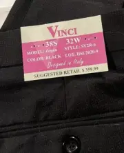 Vinci Slacks Mens 30/38s Black Designed In Italy NWT