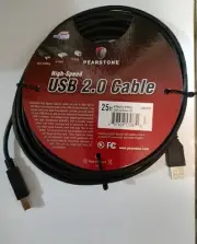 Pearstone USB 2.0 Type A Male to Type B Male Cable - 25' feet