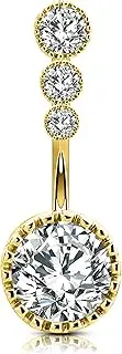 [OUFER] Gold Belly Button Rings For Women, 316L Stainless Steel Belly Rings, Sparkling Zircon Navel Piercing Jewelry, 14G Curved Barbells (12mm/14mm/16mm)