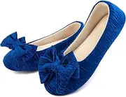 [ULTRAIDEAS] Women’s Velvet Ballerina Slippers, Lightweight House Shoes with Bow and Indoor Anti-Skid Soft Rubber Sole