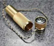 EDC Brass Waterproof Pills Case Container Box Pendant with Compass Multi Tool