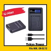 Battery +Usb LCD Charger for Nikon EN-EL12 ENEL12 Coolpix S9050 S9100 S9200 W300